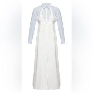 MEHTAP ELAIDI WHITE MAXI JUMPER WITH BLUE STRIPE LONG SLEEVES